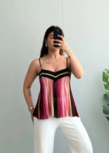 Size XS-S, Multicolor Striped Spaghetti Strapy Top - Closet by Payal