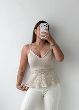 Size S-M Beige Floral Lace Peplum Top