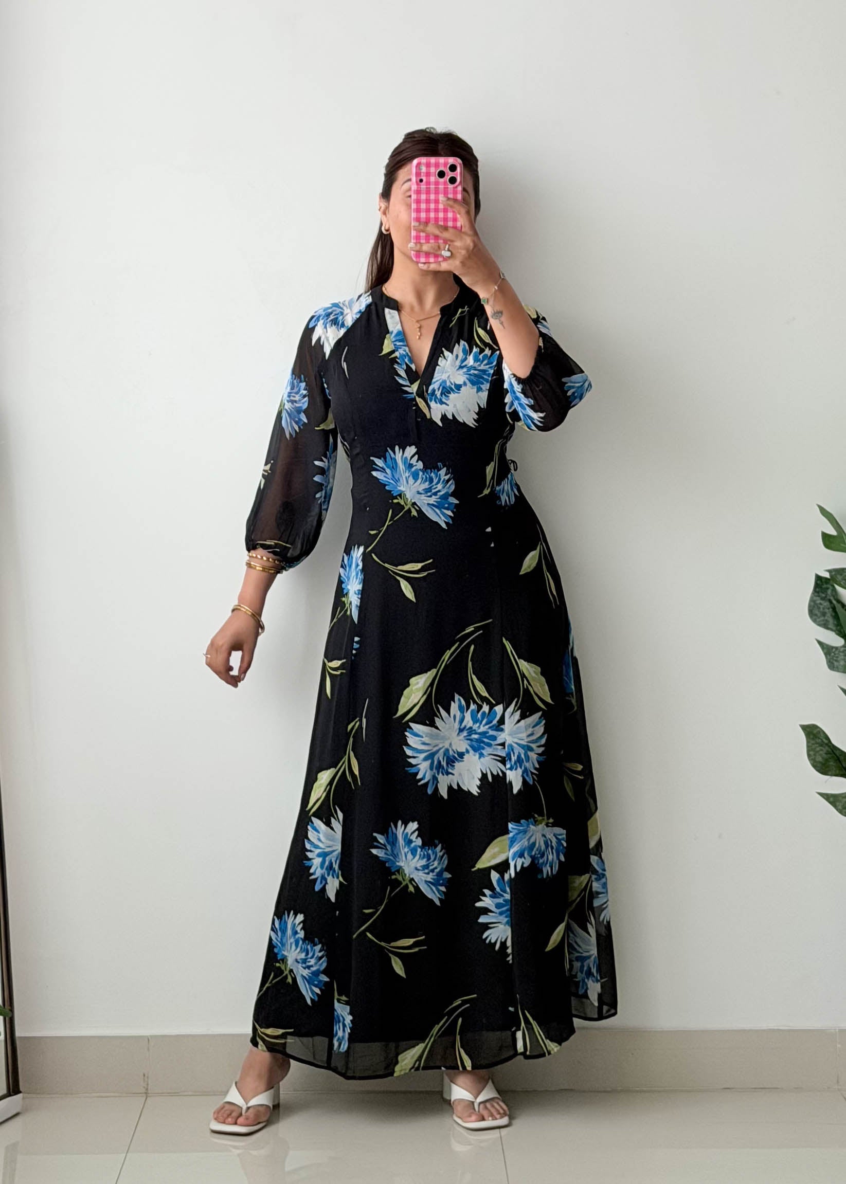 Size M Blue Floral Maxi Dress