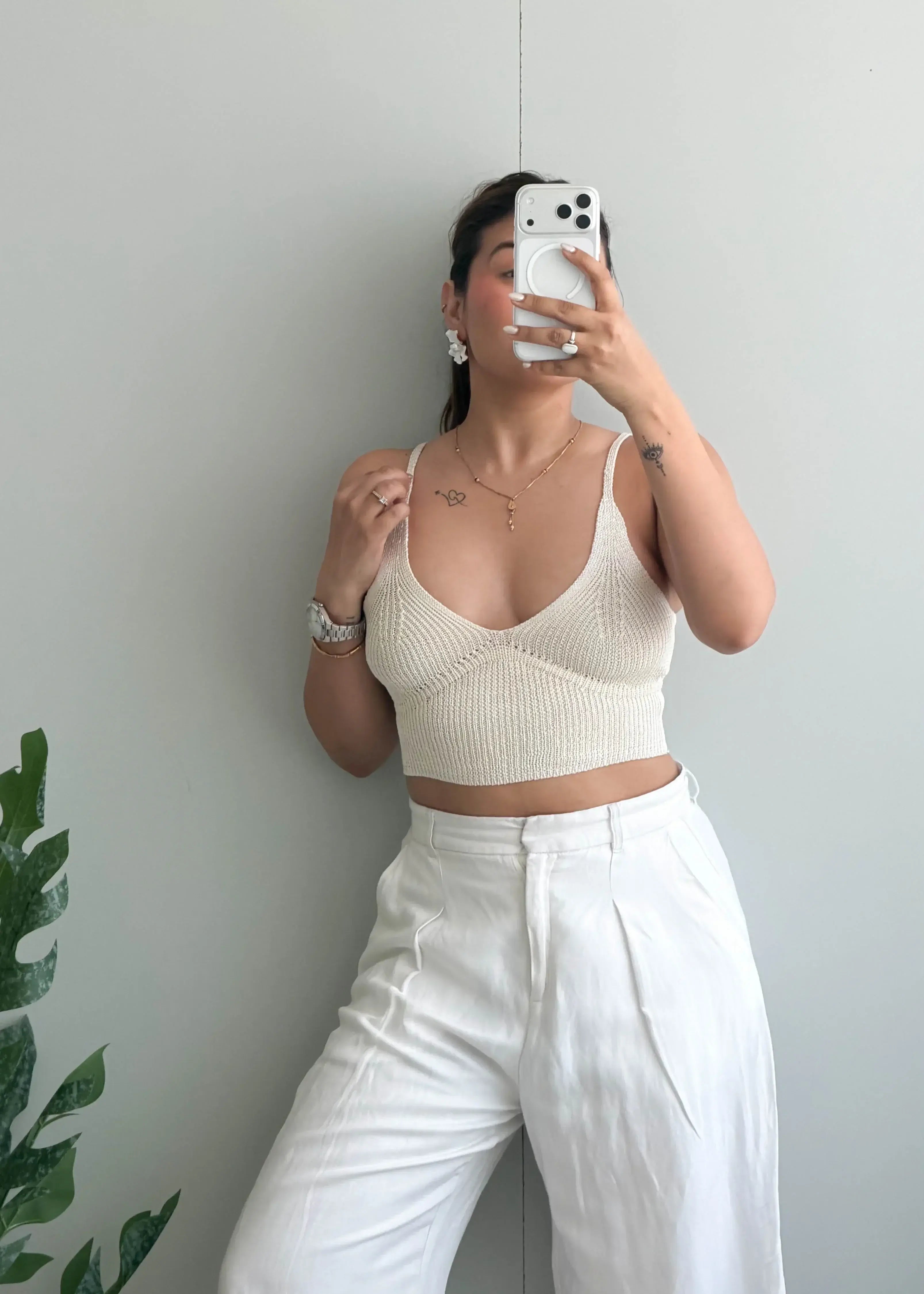 Size XS, Cream Ribbed Crop Cami Top - Closet by Payal