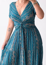 Size S-M Teal Printed Maxi Dress