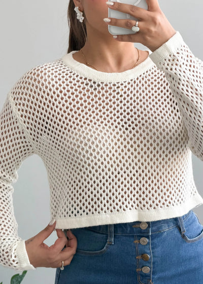 Size S-M, White Crochet Crop Top - Closet by Payal
