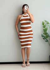 SIZE S-M, Retro Stripe Knit Bodycon Dress - Closet by Payal
