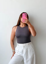 Size M Charcoal High Neck Sleeveless Bodysuit