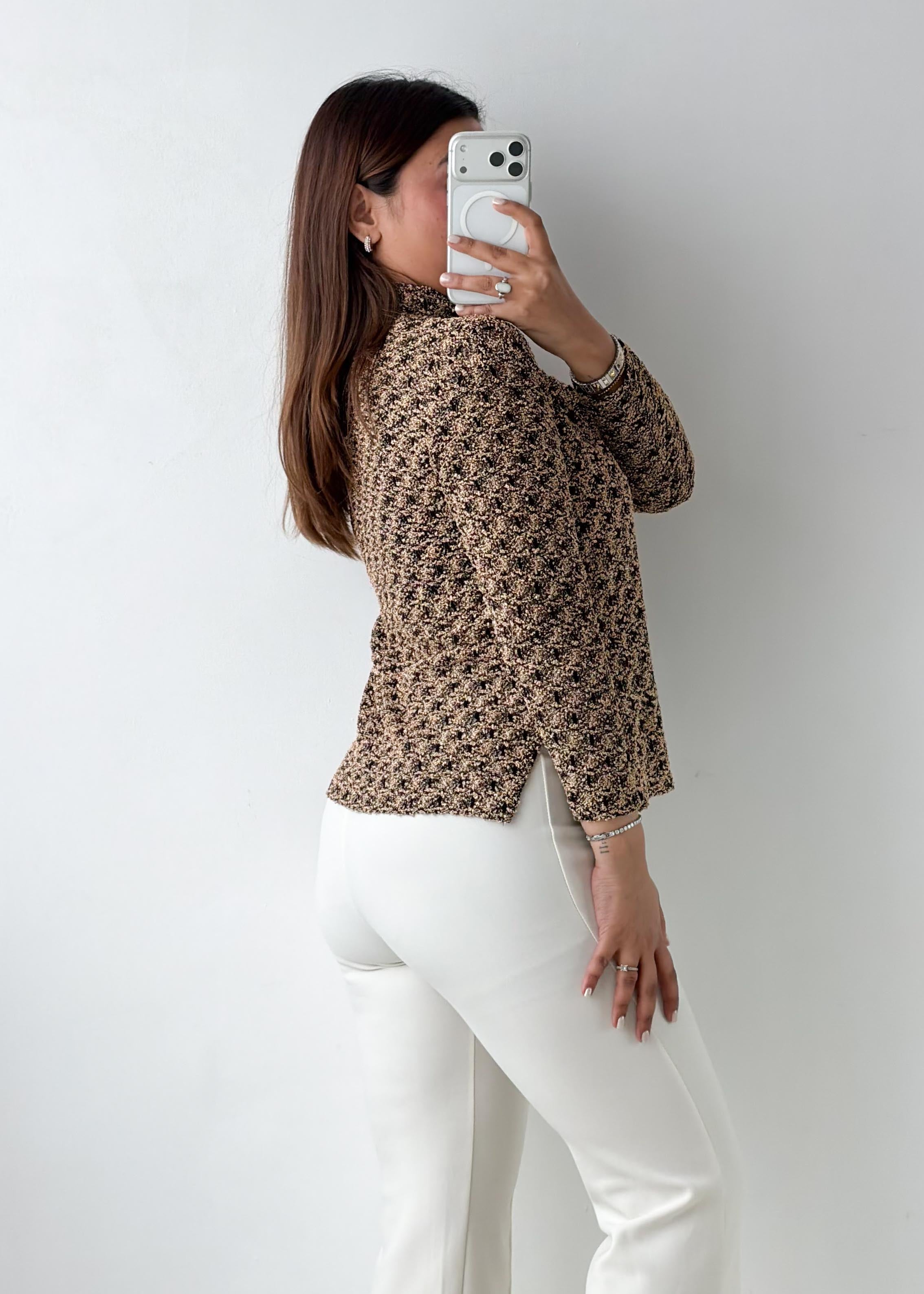 Size M-L Brown Floral High Neck Top