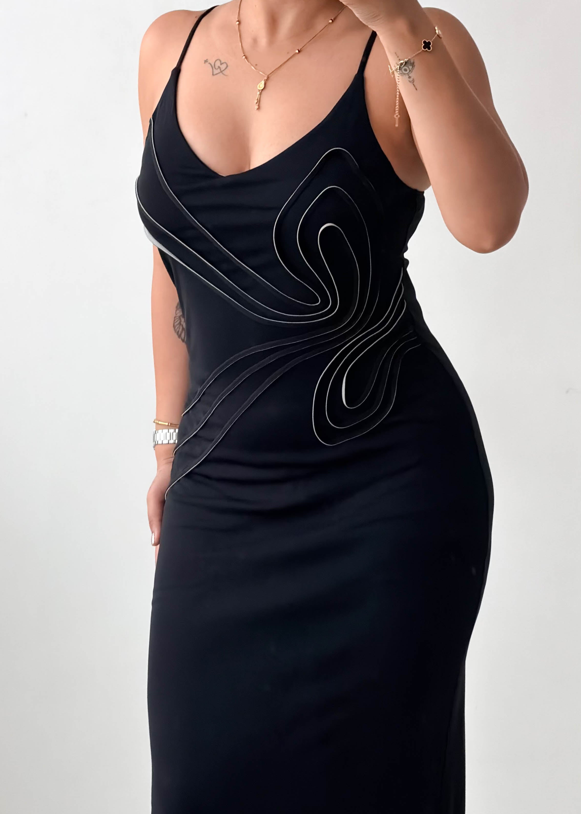 Size S-M Black Abstract Stitch Maxi Dress