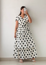 Size M-L White Polka Dot Tiered Maxi Dress