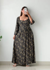 Size S-M Black Floral Printed Midi Dress