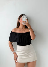Size XS-M Black Off-Shoulder Ruffle Bodysuit