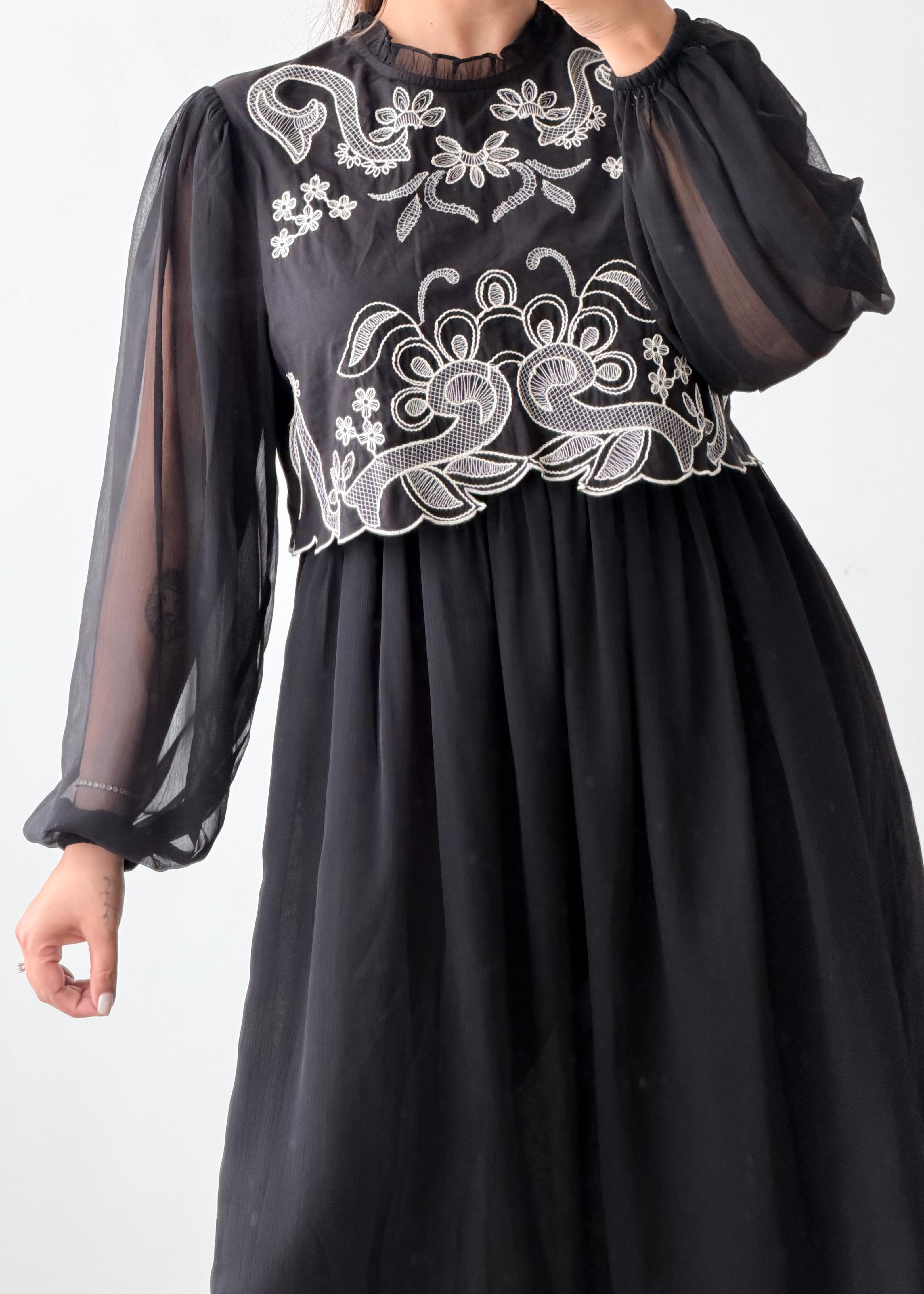 Size M-L Black Embroidered Sheer Maxi Dress