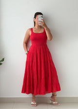 Size M-L Red Tiered Cotton Maxi Dress