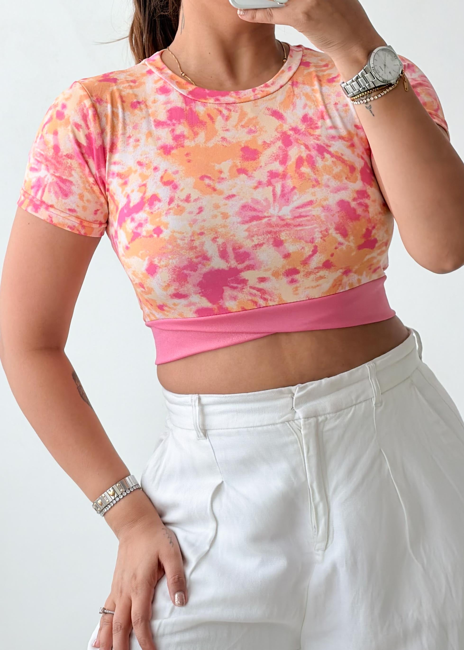 Size XS-S Pink Floral Crop Top