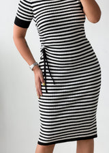 Size M-L Black & White Striped Knit Midi Dress