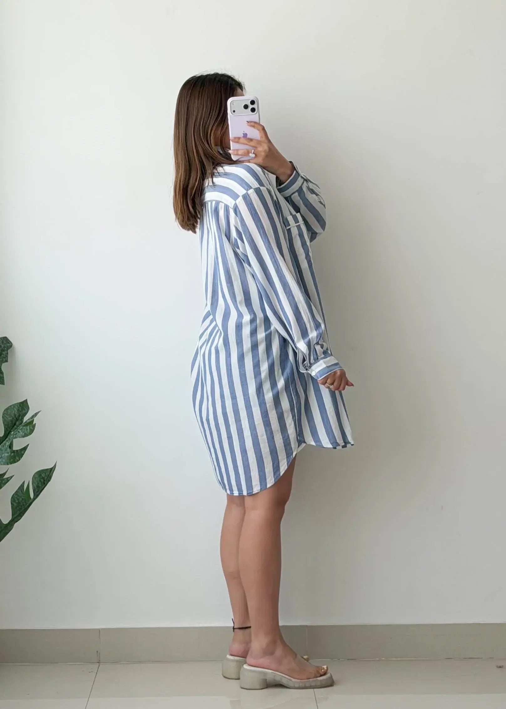 Size M, Blue Striped Shirt Dress