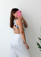 Size S-M Cow Print Open Back Bodysuit