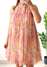 Size XS-S, Pink Floral Halter Mini Dress