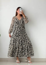 Size XS to L Black Floral Printed Maxi Dress