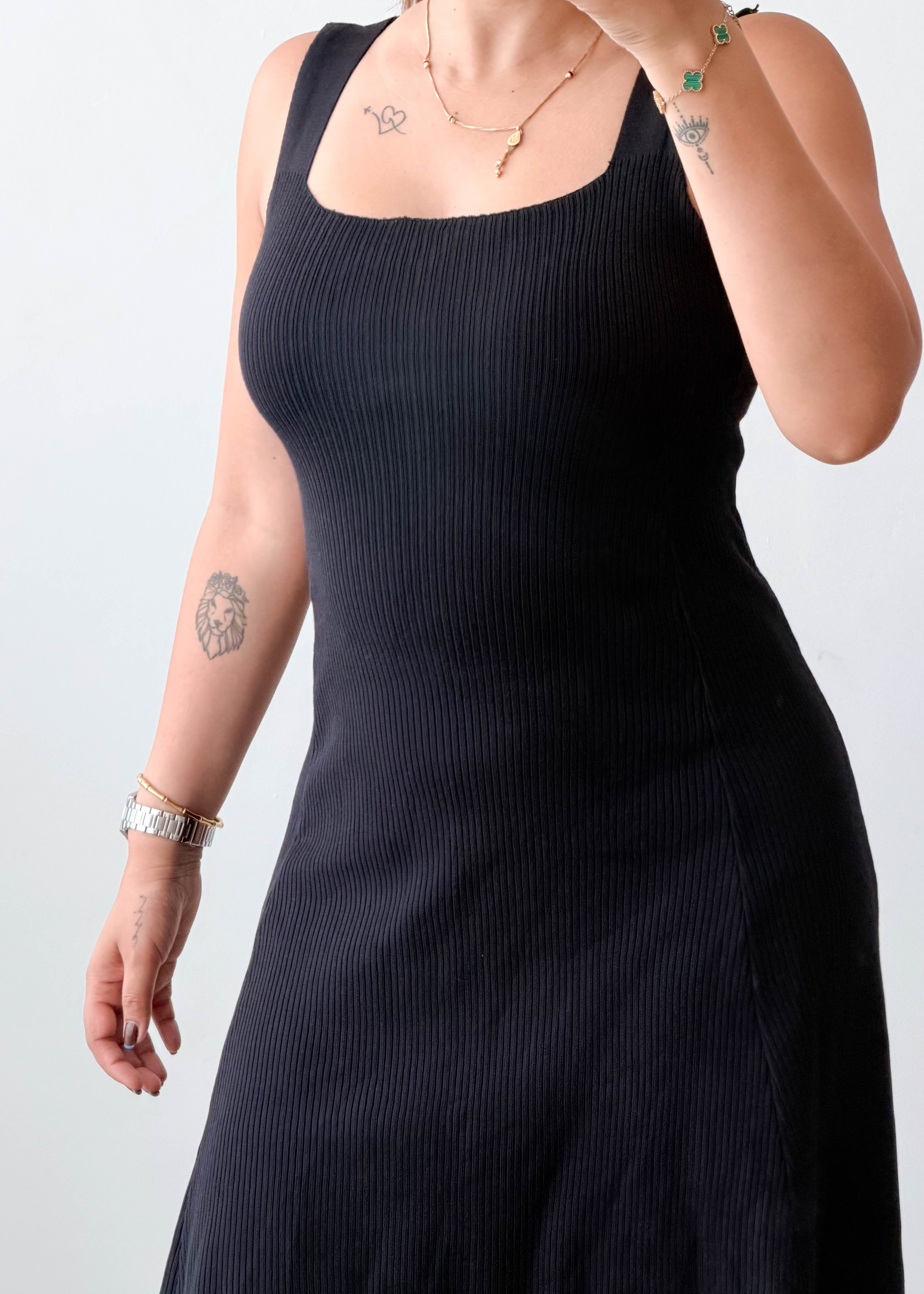 Size S-M Black Flared Ribbed Dress