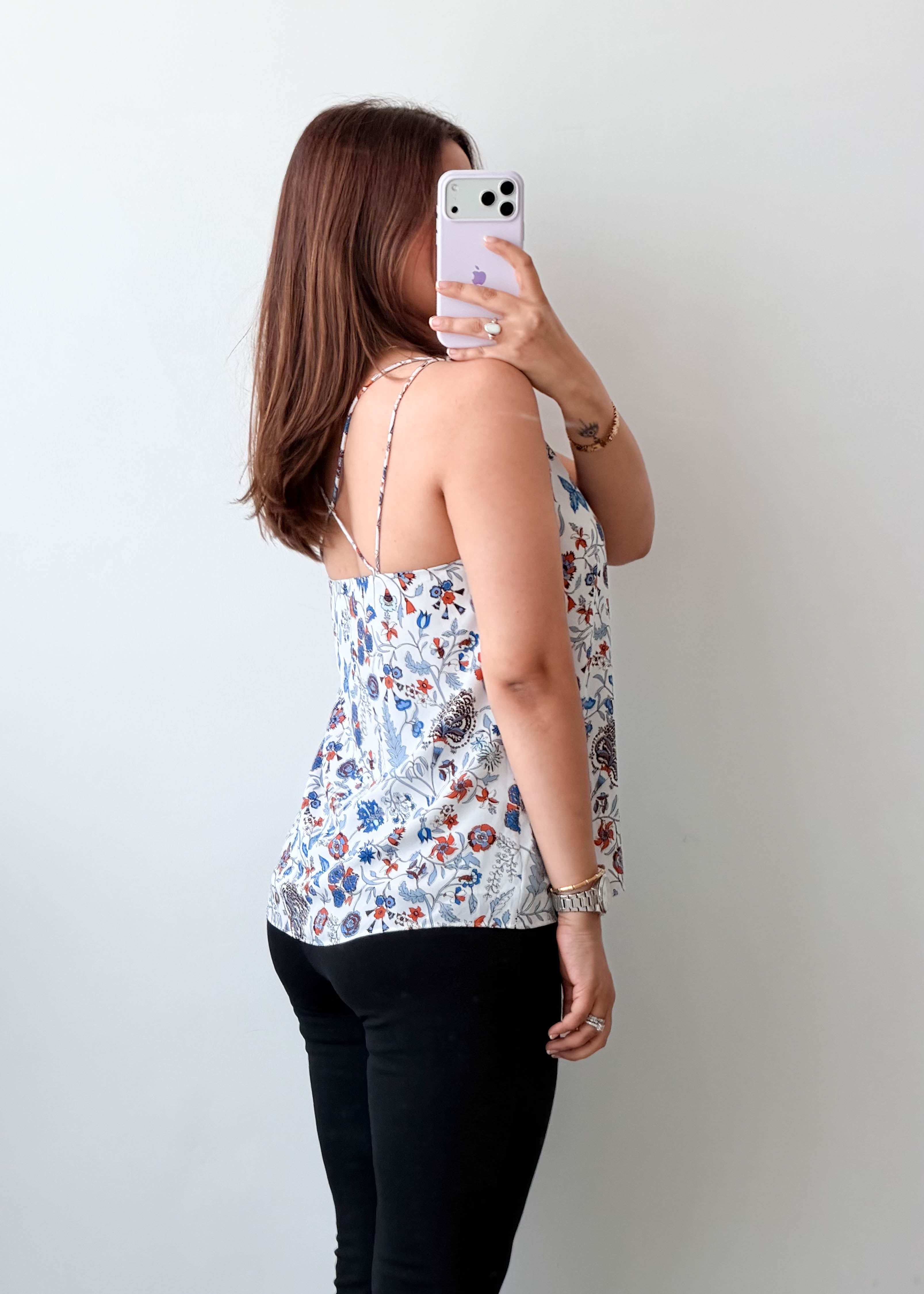 Size S-M White Blue Floral Cami Top