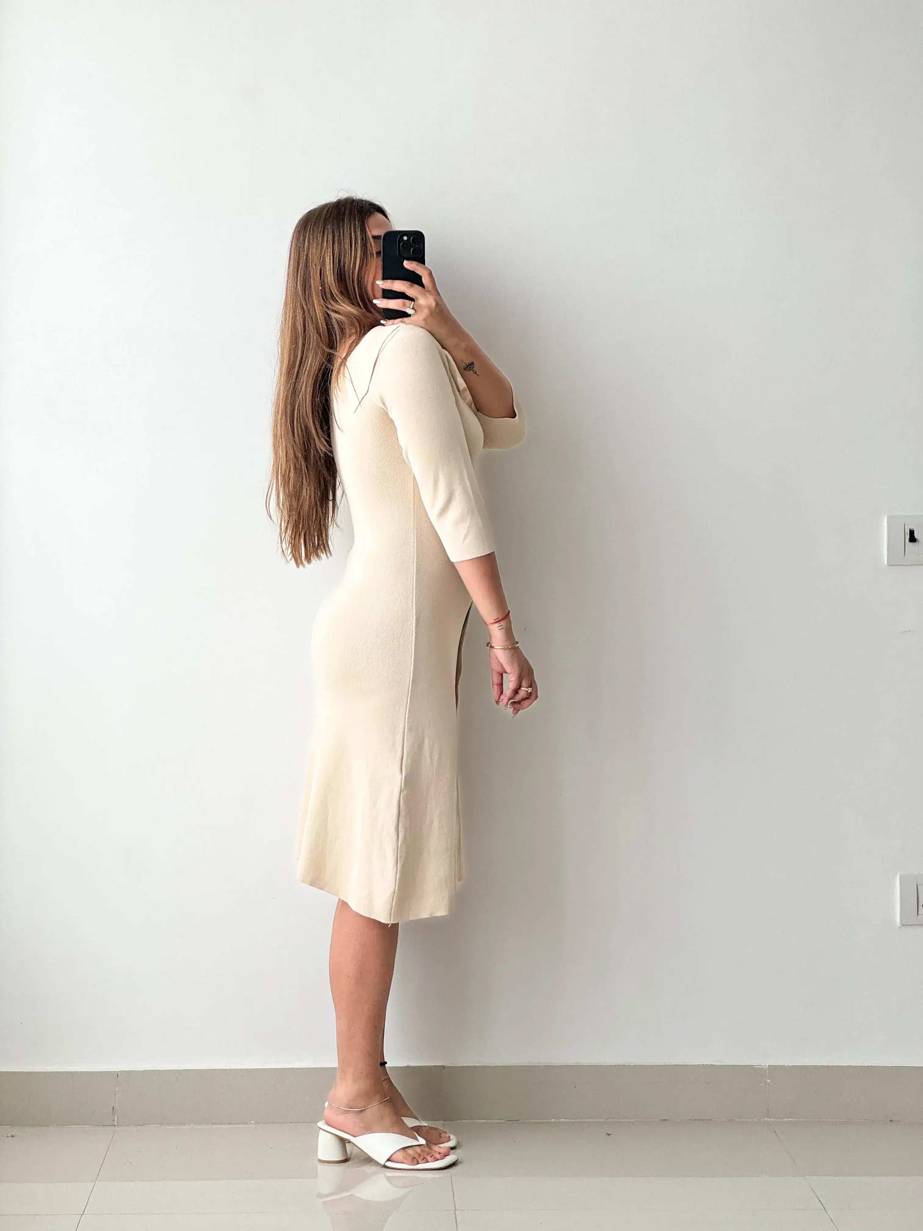 Size S-M, Cream Button Down Knit Midi Dress