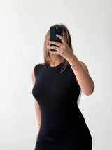 Size S-M, Black Sleeveless Bodycon Midi Dress