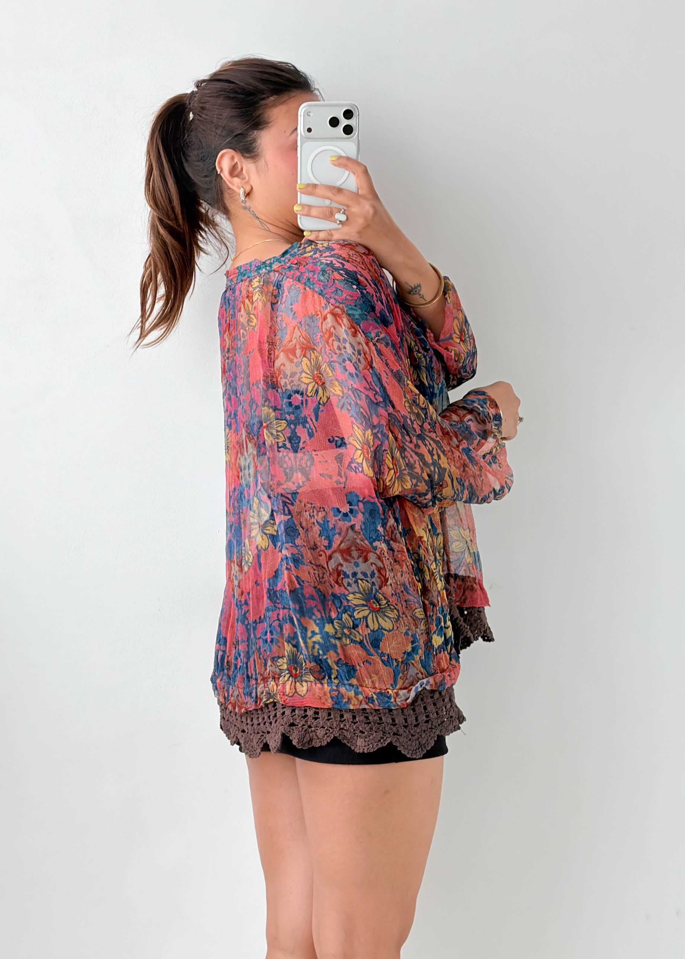 Free Size Multicolor Boho Sheer Tunic Top