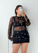 Size S-M Black Sheer Floral Blouse