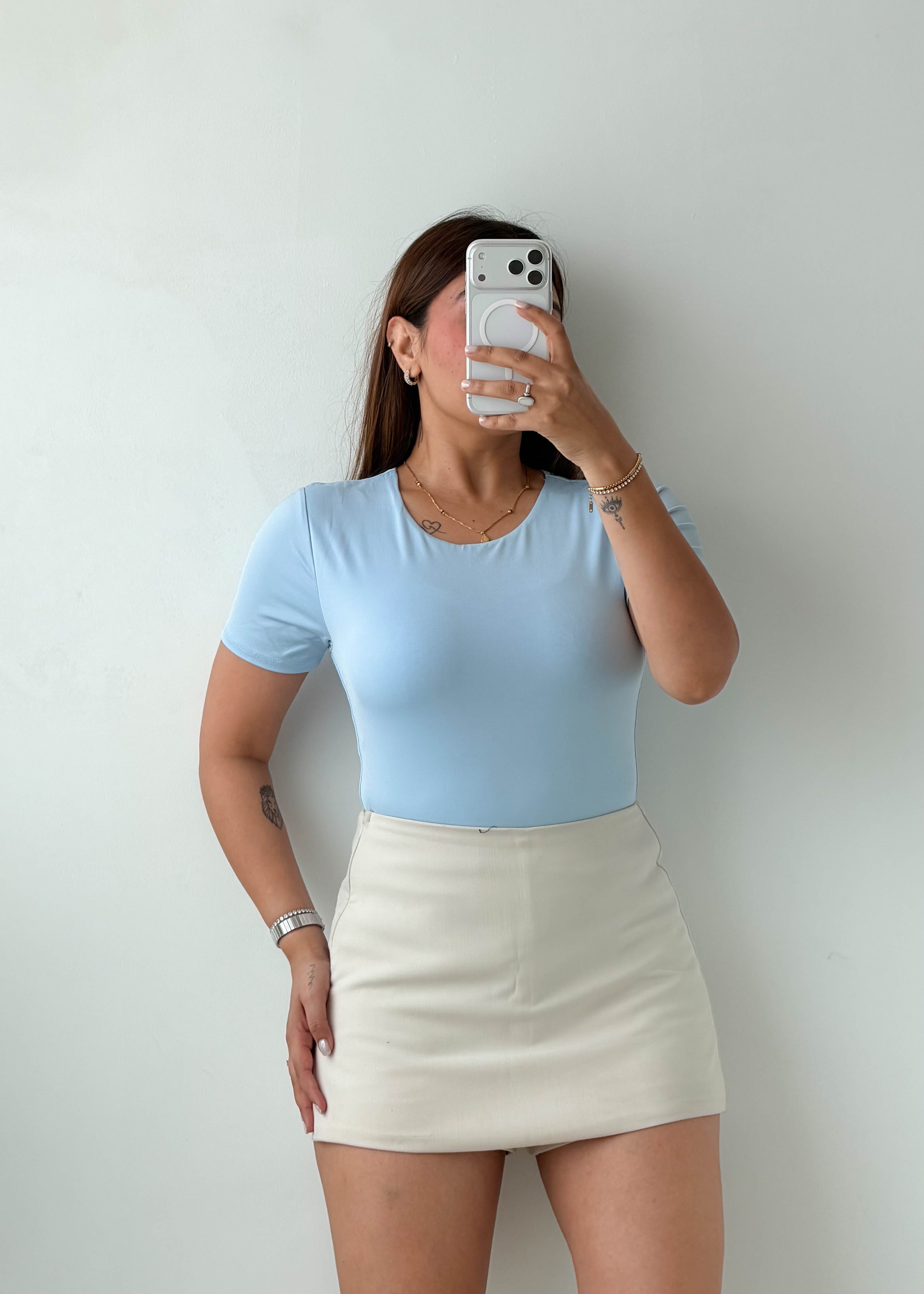 Size M-L Baby Blue Round Neck Bodysuit