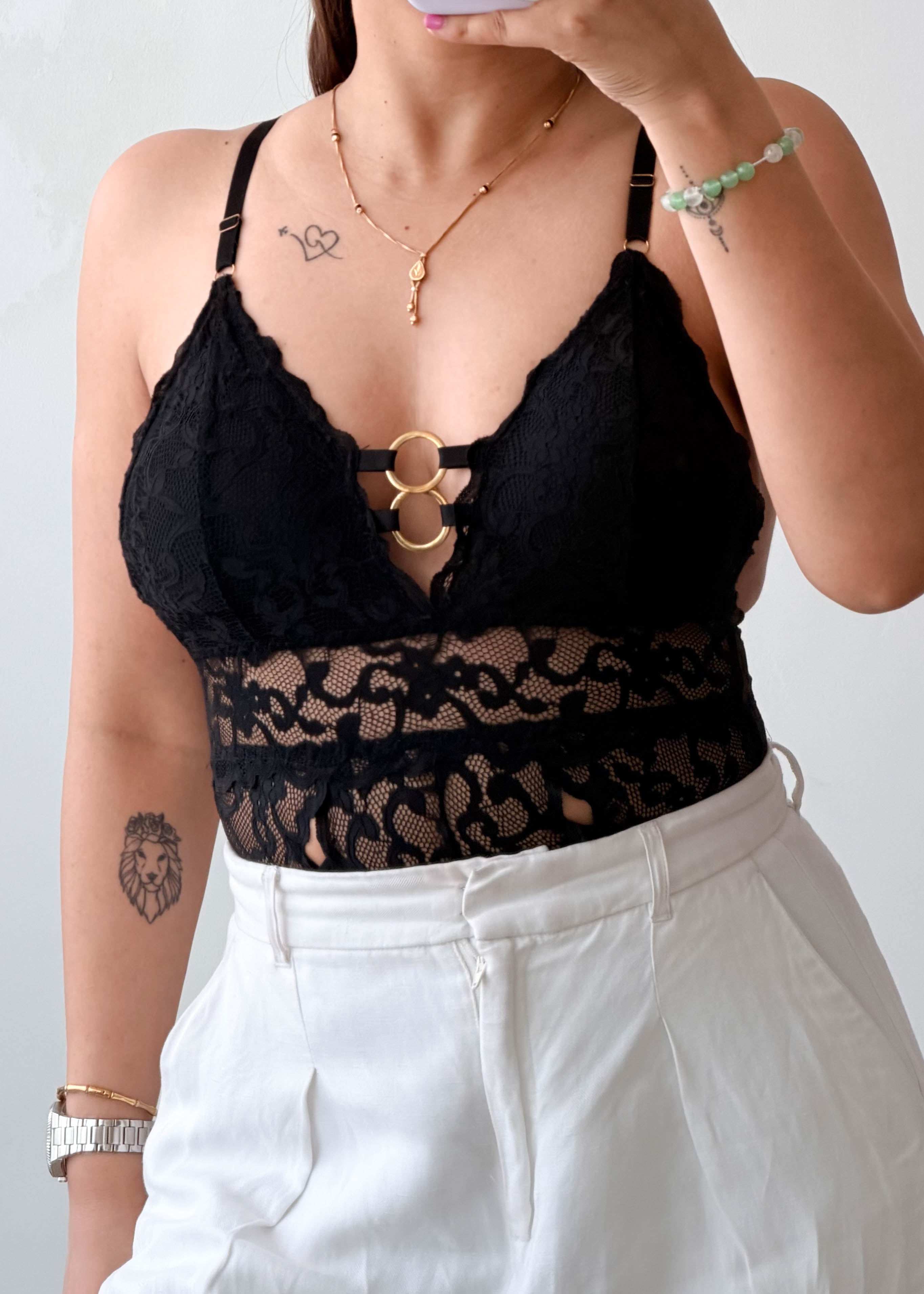 Size XS-S Black Lace Cut-Out padded Bodysuit