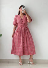 Size S-M Red Gingham Check Midi Dress