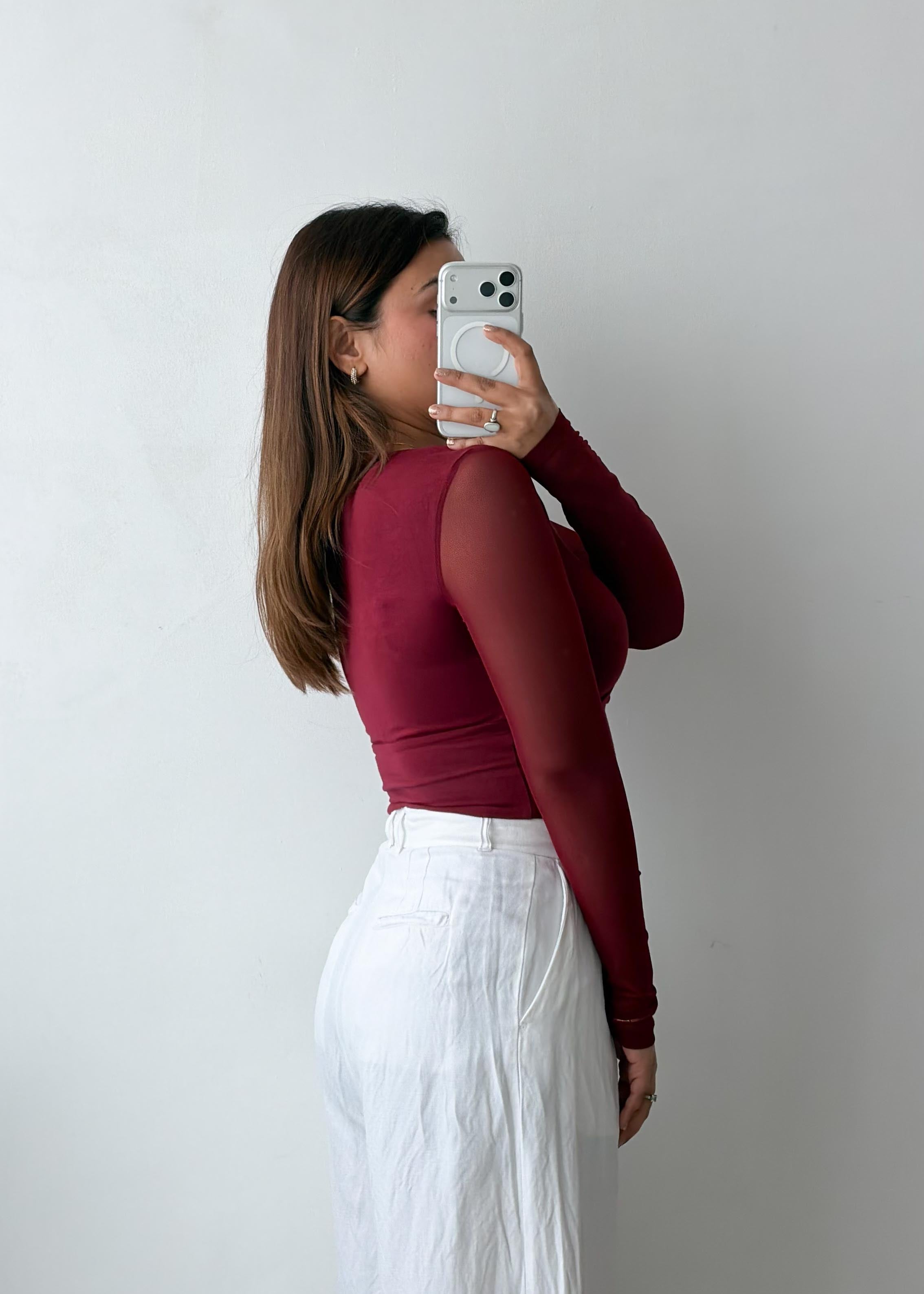 Size XS-S Wine Wrap Long Sleeve Top