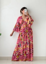 Size XS-M Pink Printed Flowy Maxi Dress