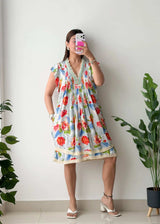 Size M-L, Floral Smocked Mini Dress
