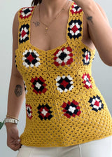 Size S-M, Mustard Crochet Patchwork Tank Top - Closet by Payal