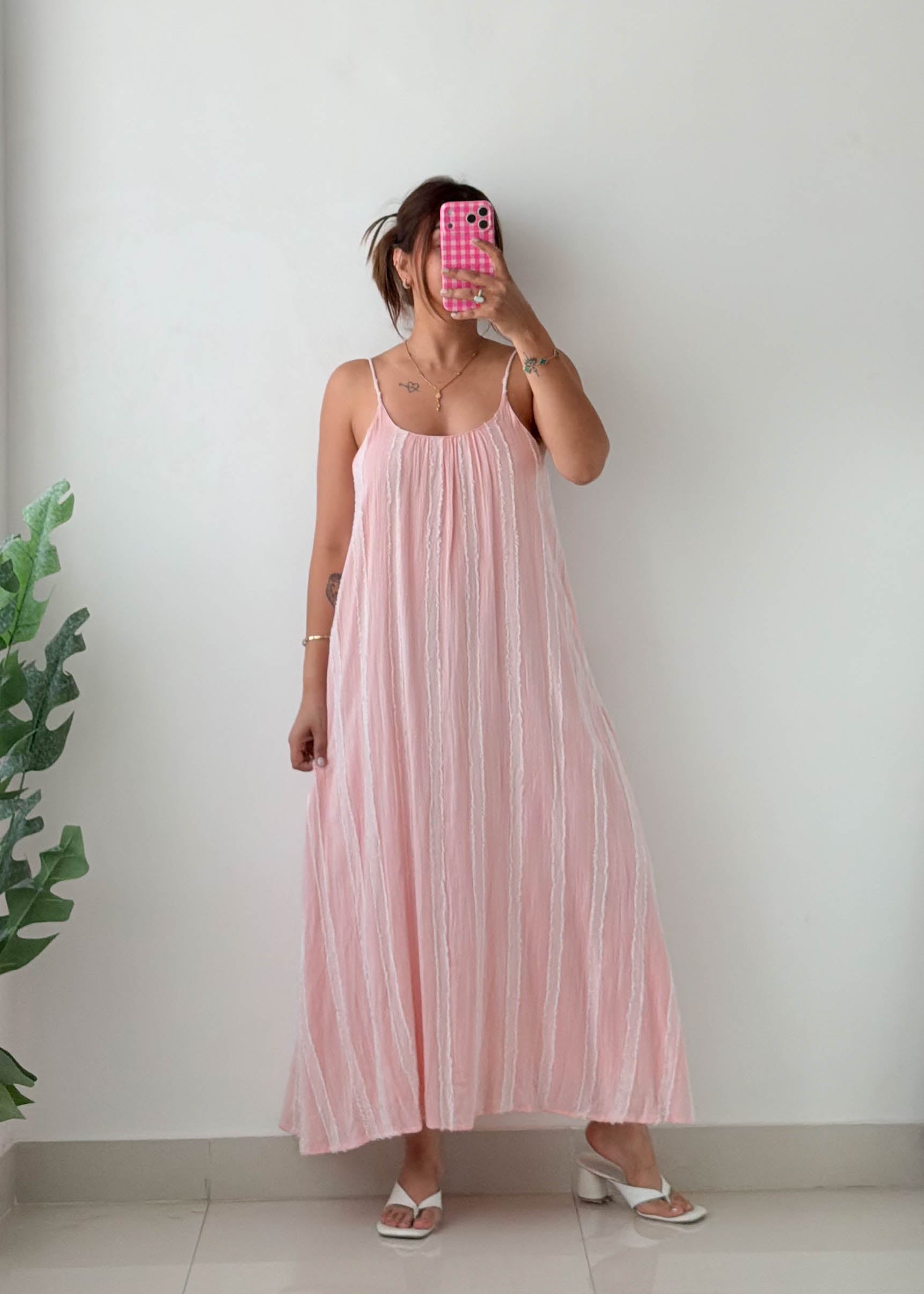 Size M-L Blush Pink Textured Maxi Dress