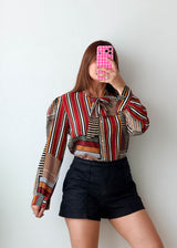 Size S-M Multicolor Striped Tie-Neck Blouse