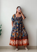 Size S-M-L Multicolor Boho Print Maxi Dress