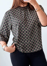 Size S-M Black Geometric Printed Top