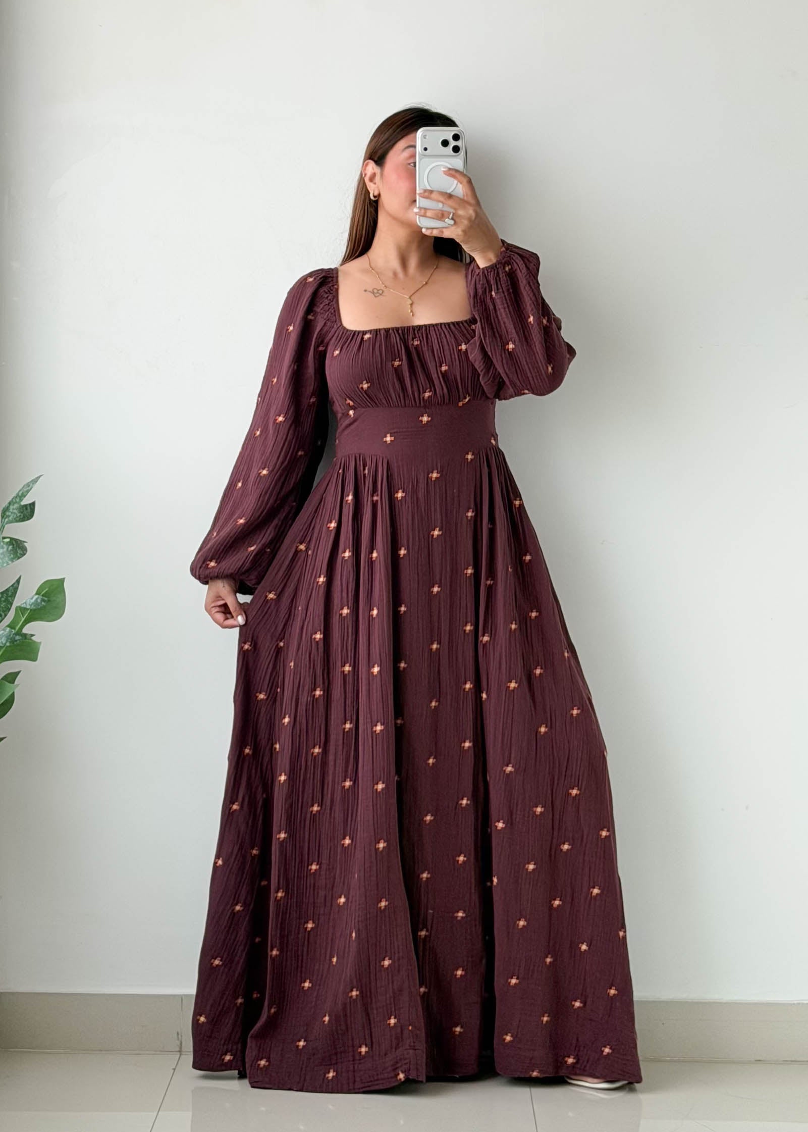 Size S-M Burgundy Embroidered Maxi Dress