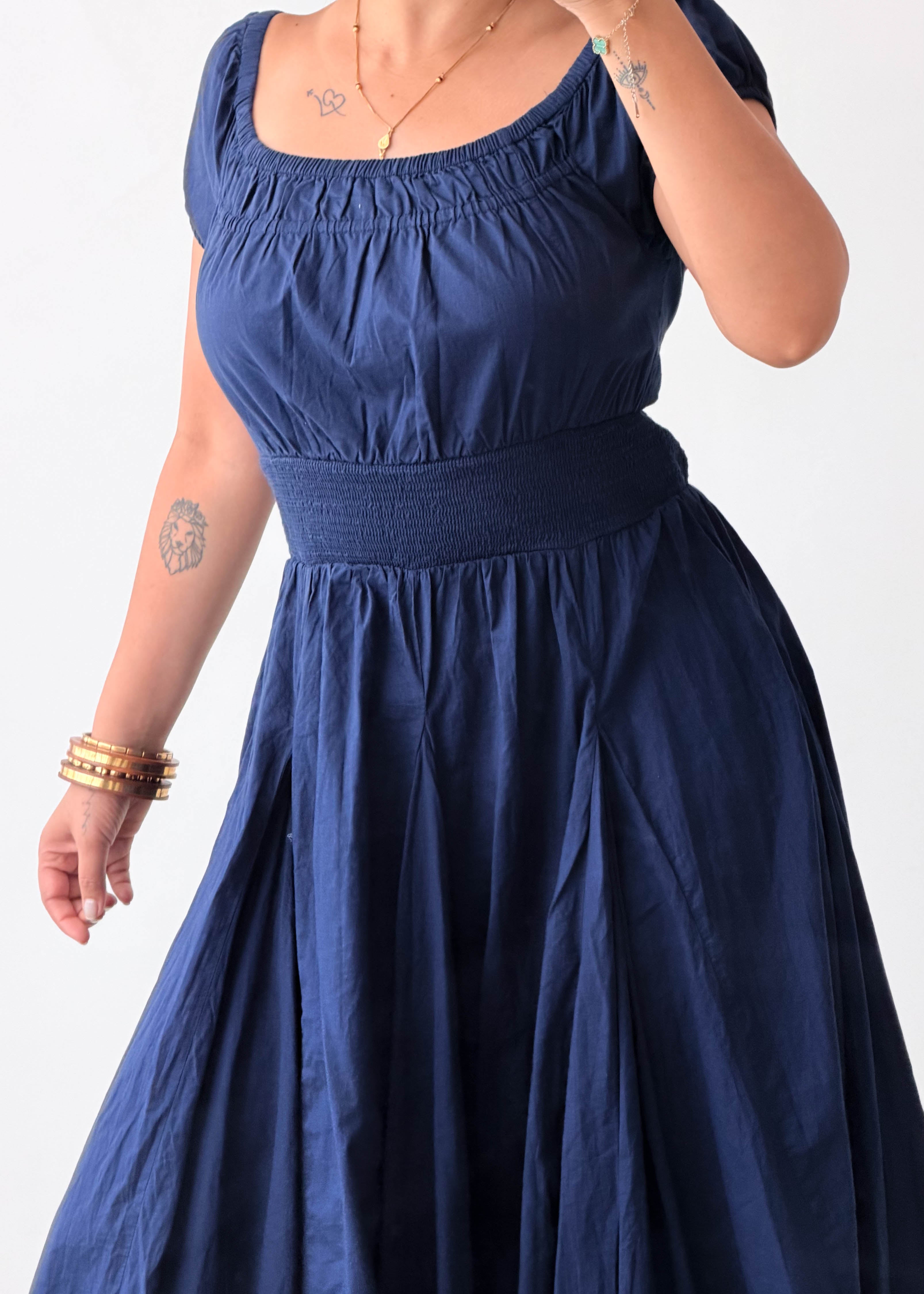 Size M-L Navy Fit & Flare Midi Dress
