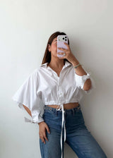 Size S-M White Tie-Up Crop Shirt