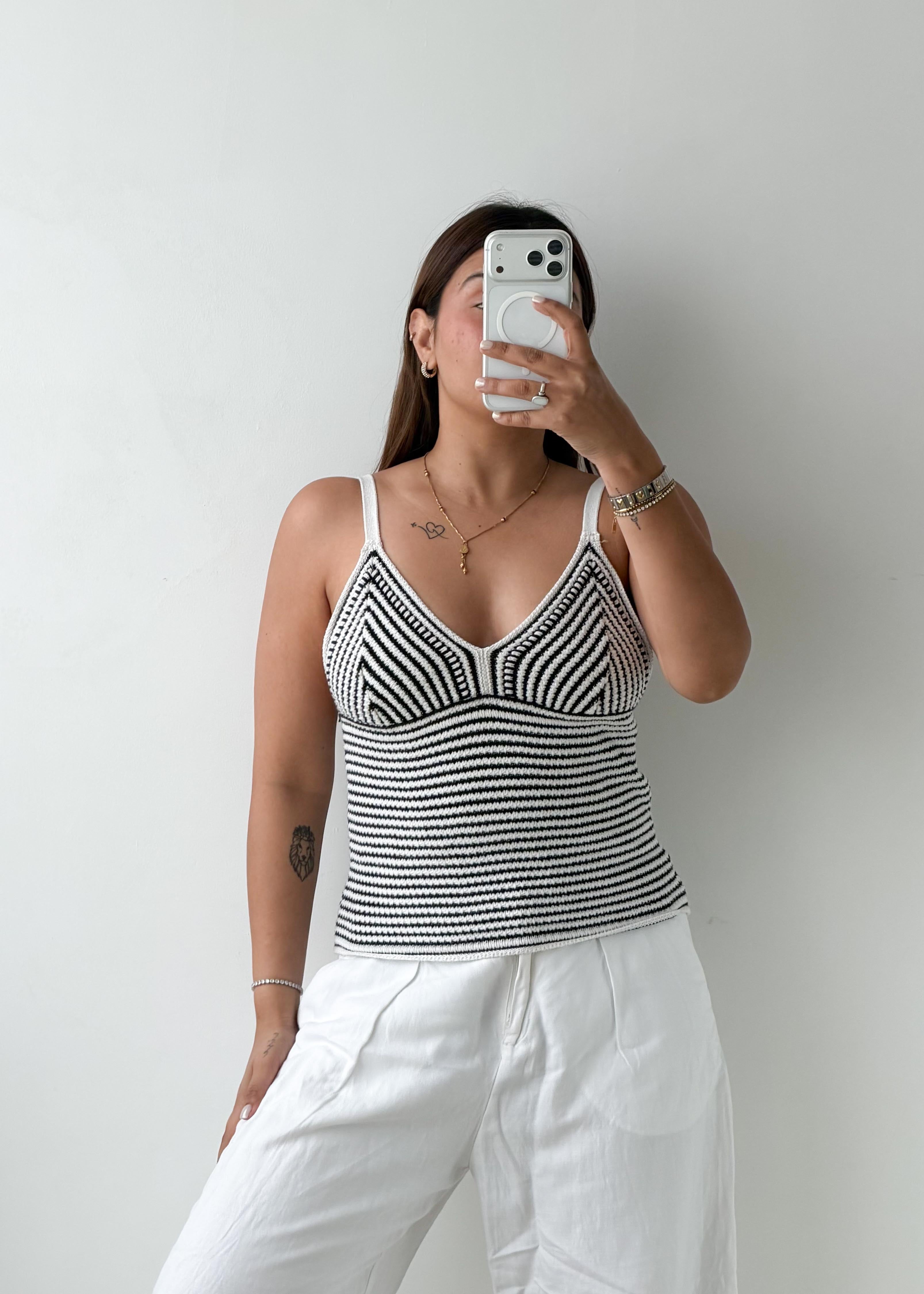 Size S-M Black & White Crochet Knit Tank Top