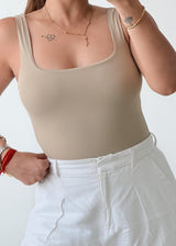 Size S-M Beige Square Neck Bodysuit