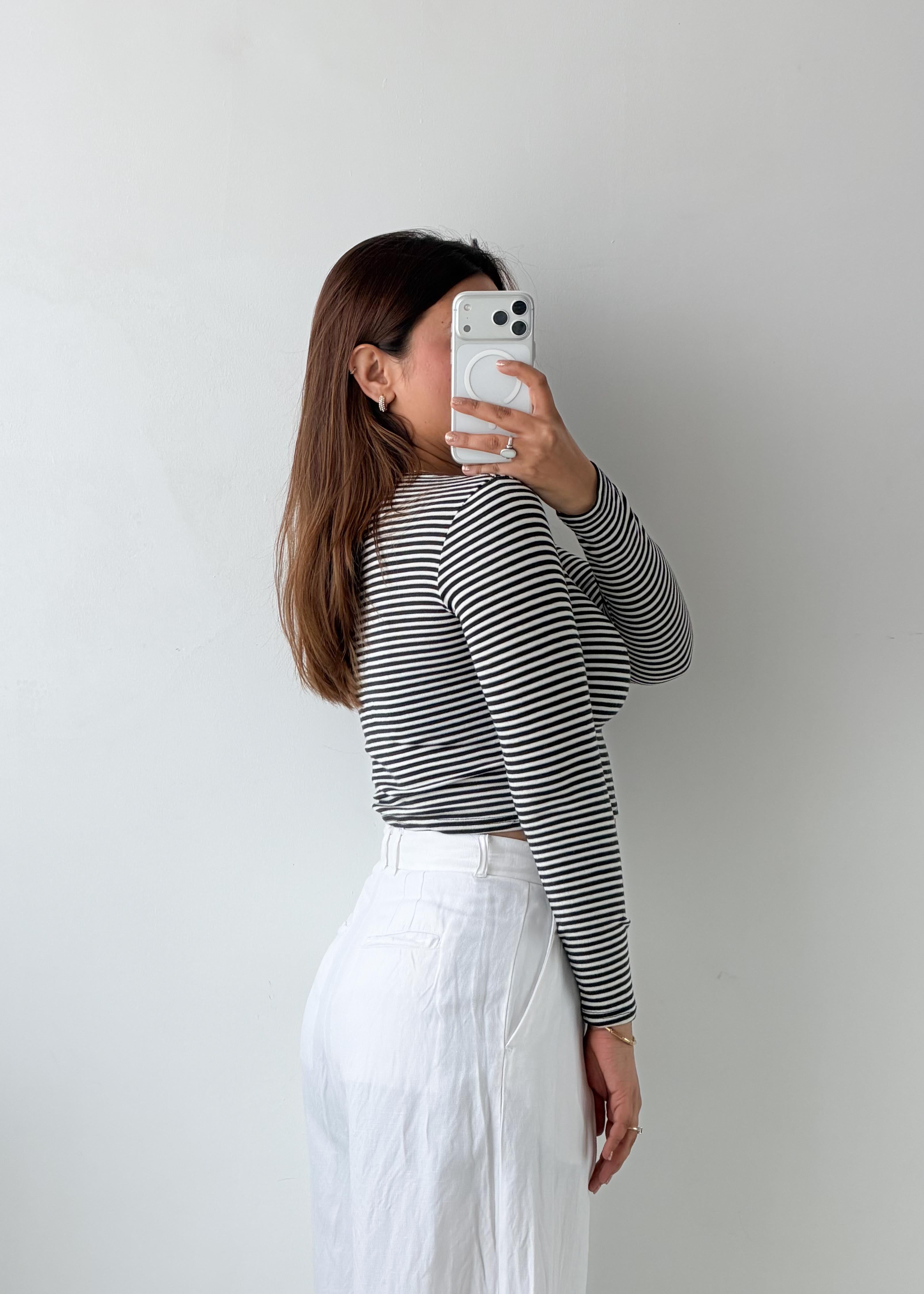 Size S-M Black & White Striped Crop Top