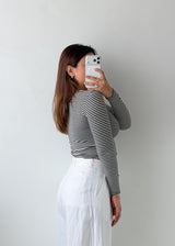 Size S-M Black & White Striped Crop Top