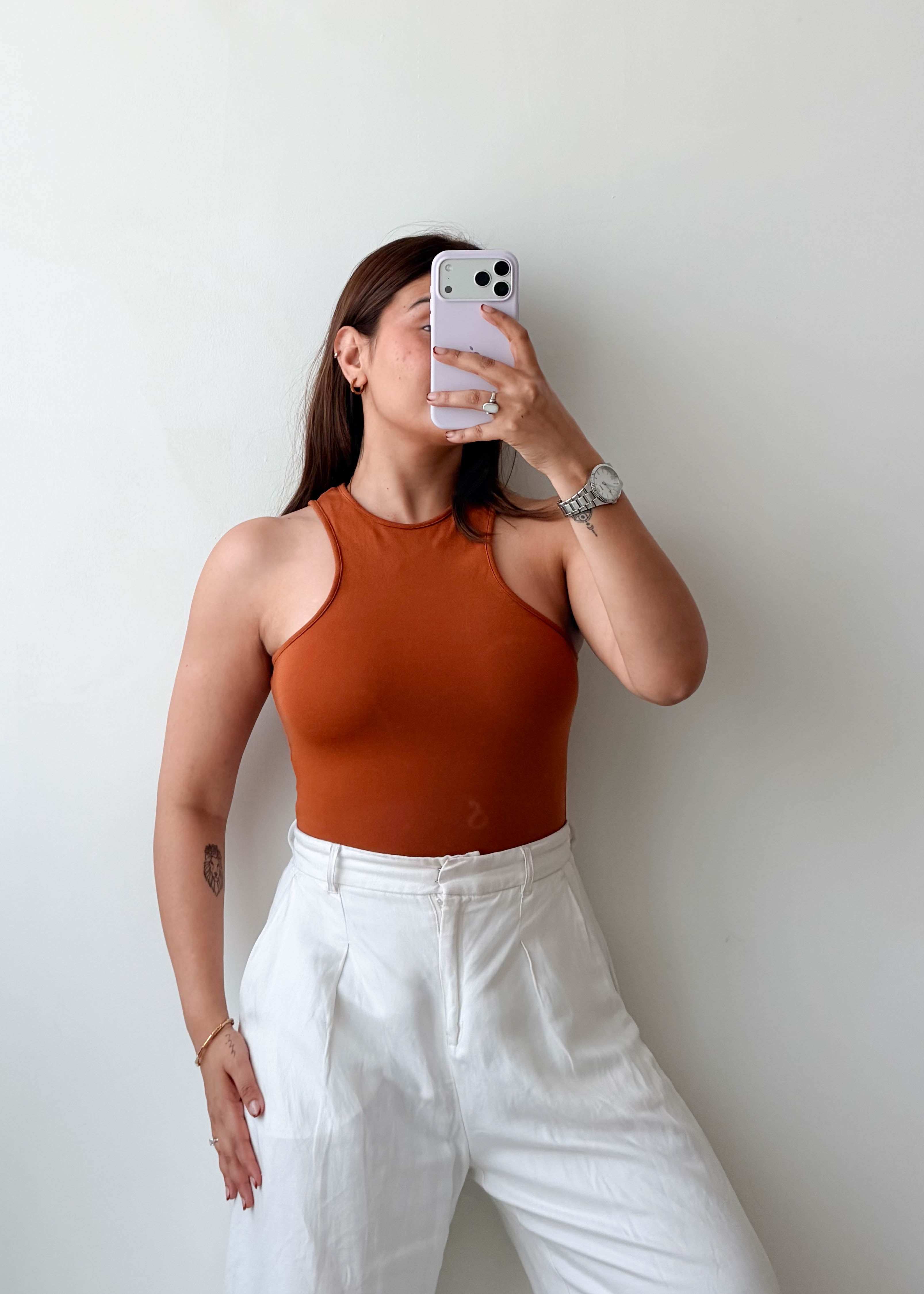 Size XS-S Rust High Neck Bodysuit