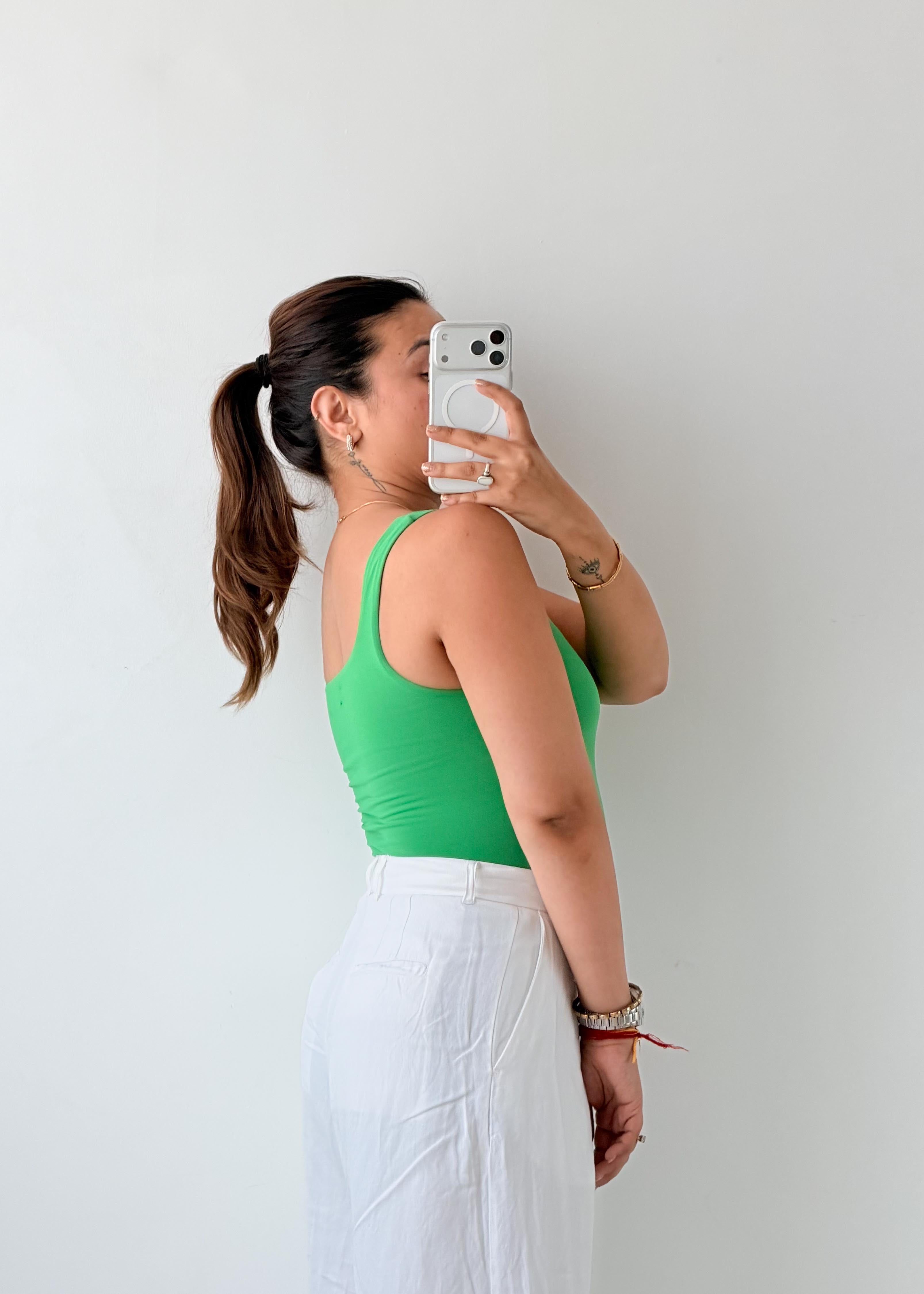 Size XS Bright Green Square Neck Bodysuit