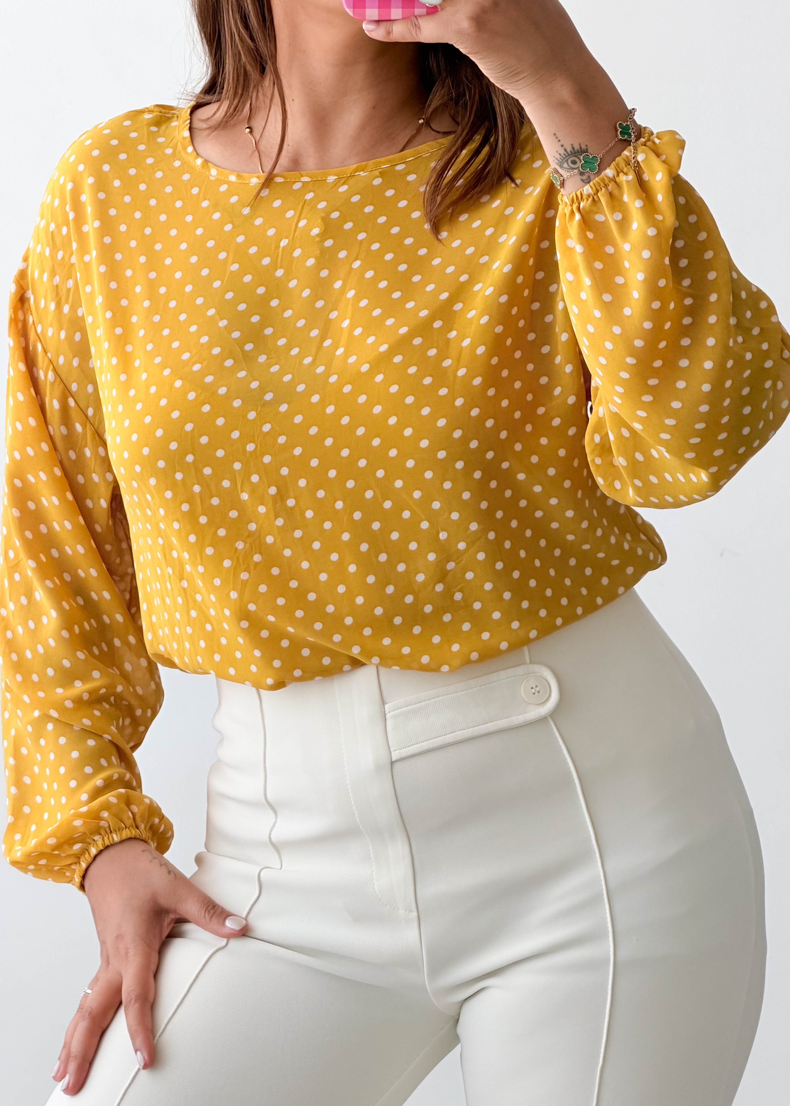 Size S-M Mustard Polka Dot Blouse