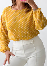 Size S-M Mustard Polka Dot Blouse