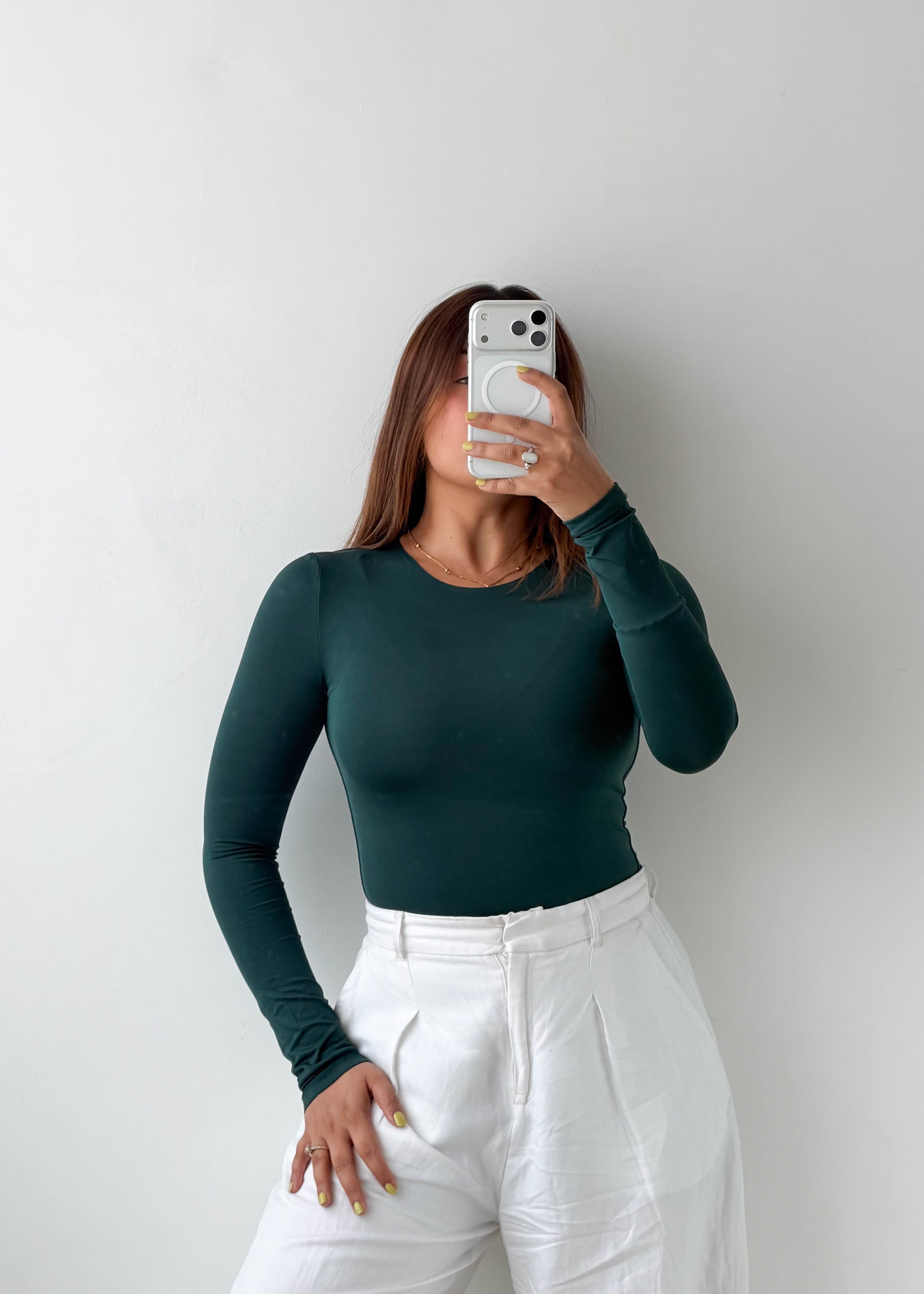 Size XS-S Forest Green Long Sleeve Bodysuit